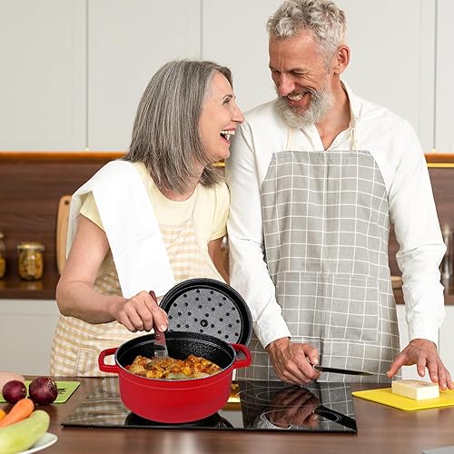 Miniatura 6 de MEIGUI Horno holandés de hierro fundido de 7 cuartos de galón, horno holandés antiadherente esmaltado, olla redonda holandesa con tapa, forros de