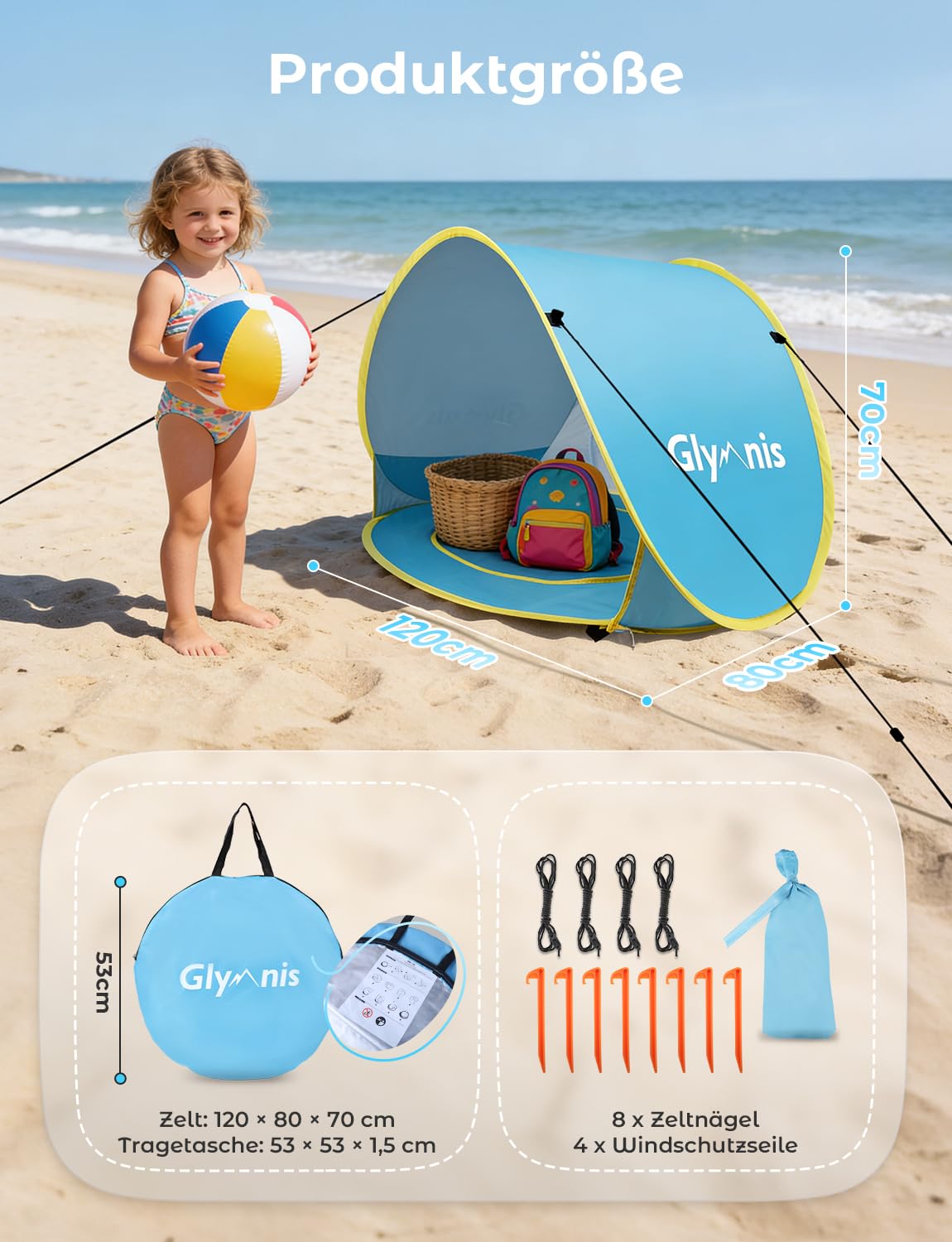 Glymnis Baby Strandmuschel Strandzelt Pop-up Baby Strand Zelt mit trennbarer Pool UV-Schutz UPF 50+ Sun Shade Shelter für Kleinkinder und Baby