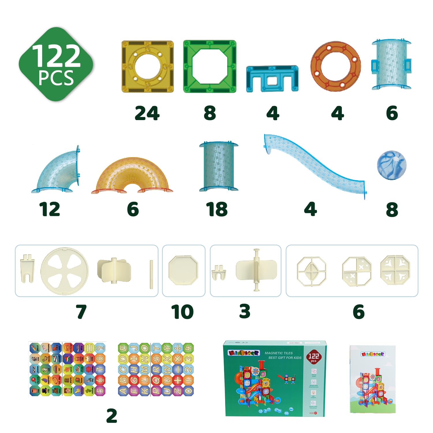 Magblock 122 Teile Magnetische Bausteine,Magnete Spielzeug für Kinder,STEM Pädagogisches Konstruktion Geschenk für 5 6 7 8 9 Jungen Mädchen