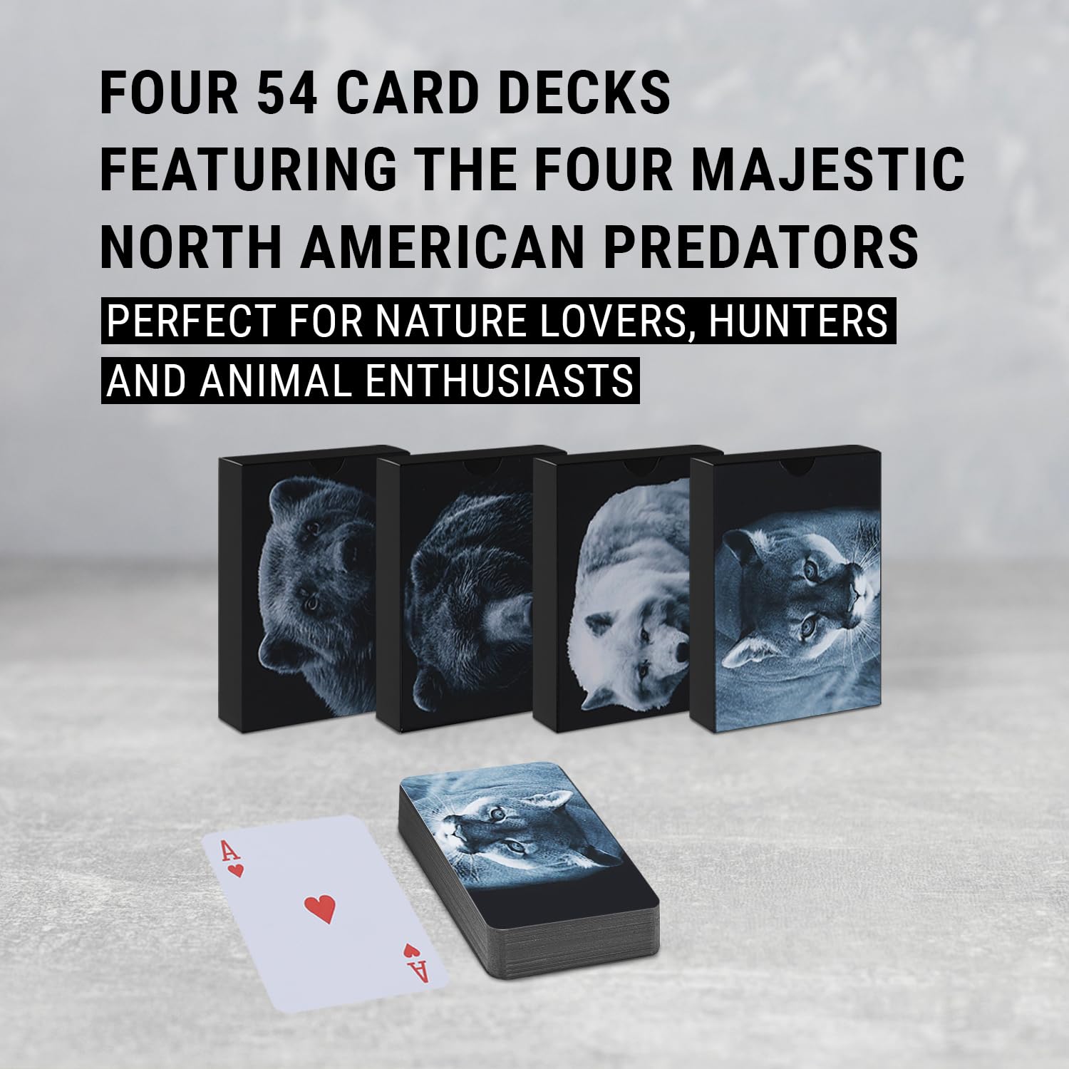 GUYTRENDz Cartas de juego de depredadores norteamericanos con caja organizadora, impermeables, elegantes, baraja de cartas, cartas de póquer para coleccionistas y entusiastas del juego