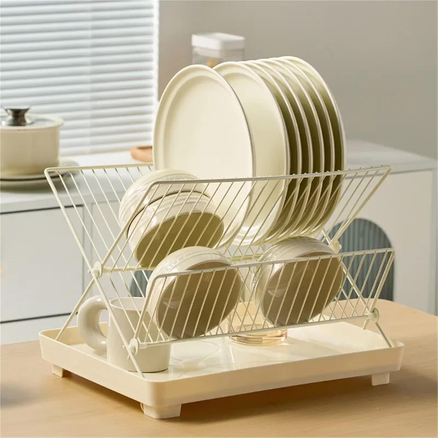 Foldable Kitchen Dish Rack - 3-Tier Dish Drainer with Cutlery Holder & Drainboard | Space-Saving Design for Small Kitchens, RVs(B)