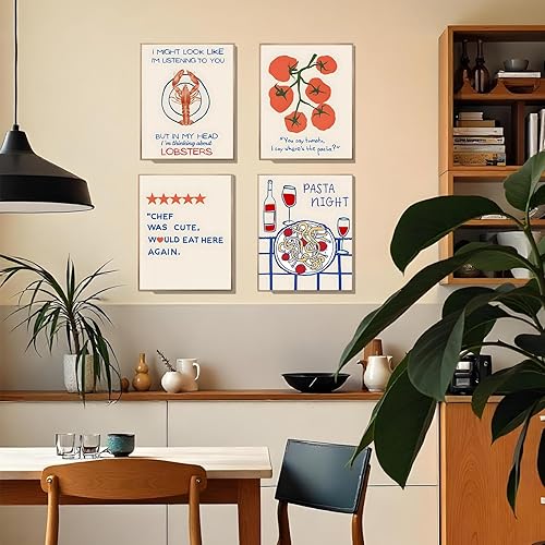 Miniatura 6 de EVER-GOING TUNE Juego de 6 piezas de arte de pared de cocina divertidas, decoración de moda de cocina, póster de langosta, póster de vino de pasta