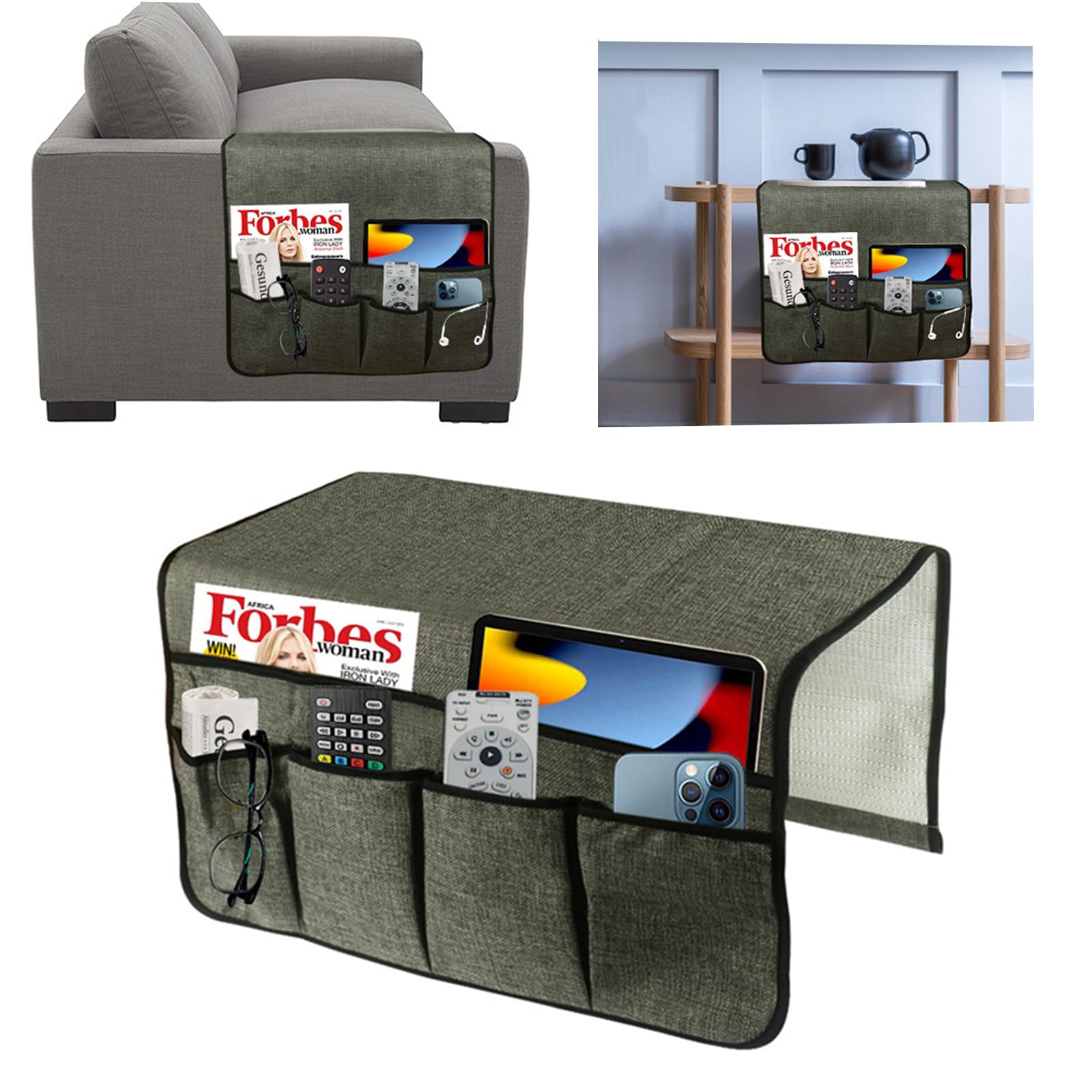 Sofa Armrest Cover Organizer Sofa Remote Control Holder Armchair Caddy Foldable Bedside Sofa Caddy Hanging Arm Chair Tidy Organiser with 5 Pockets Armrest Storage Organiser for Tablet Book Magazines