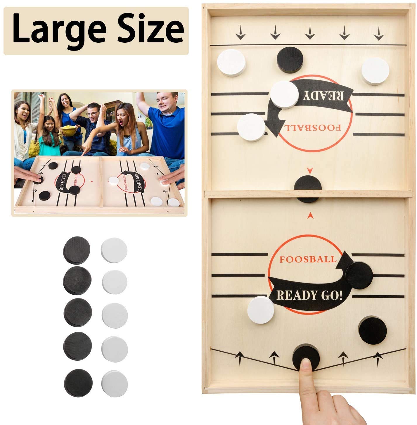 JANDANT Large Size Fast Sling Puck Game 22 Inch Slingshot Board Games Foosball Super Winner Wooden Hockey Board Game for Adult and Kids, 2 Players