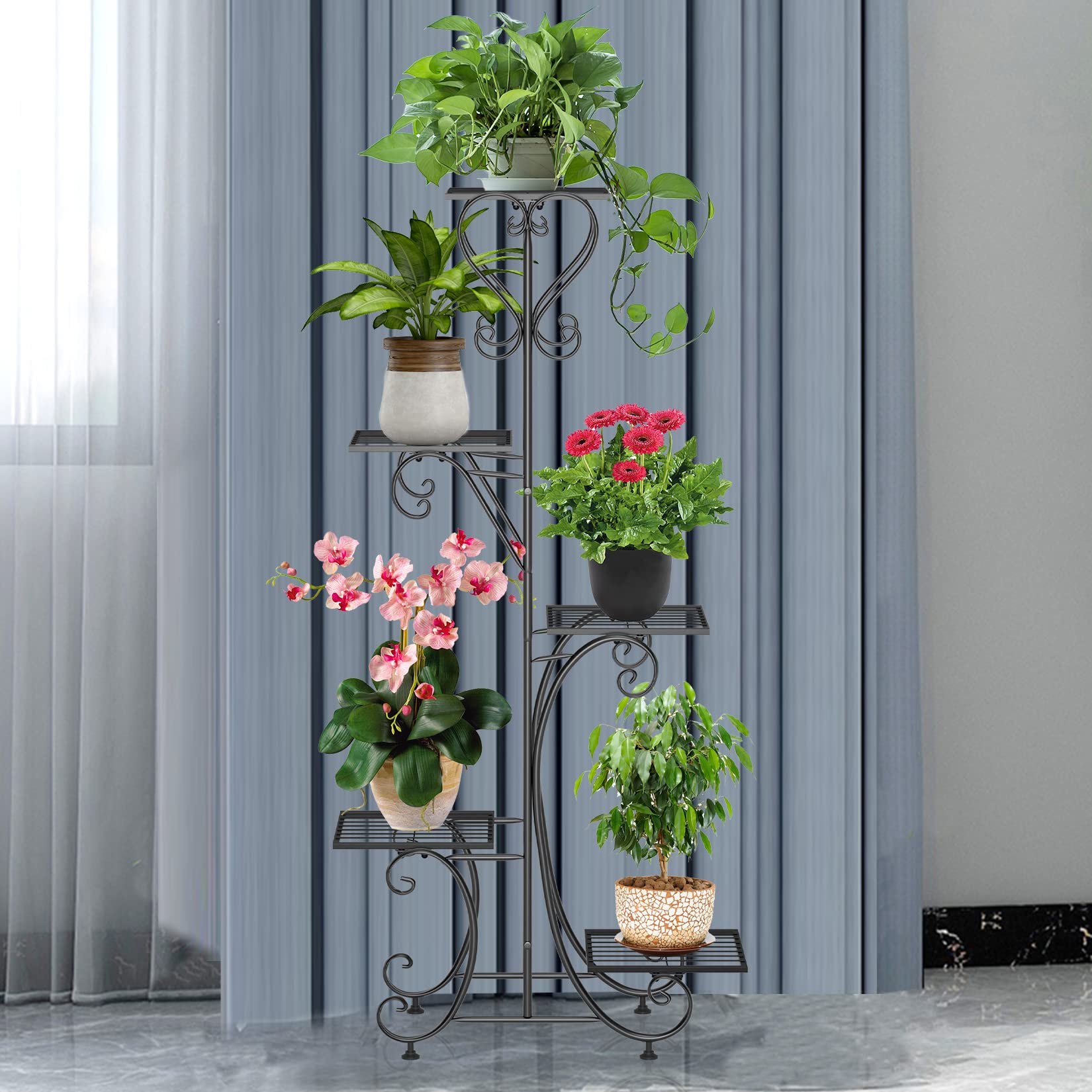 unho Estantería de Hierro para Macetas Soporte Plantas Flores para Decoración Estanteria Plantas Exterior Interior Jardín con 5 Niveles 68x25,3x117,8cm
