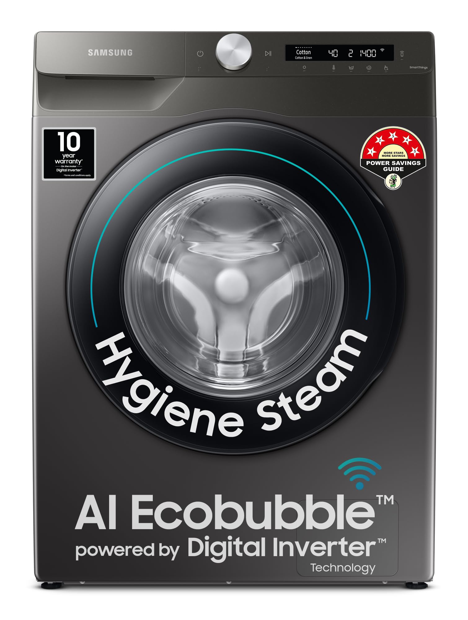 Samsung 8 Kg 5 Star Eco Bubble Technology, AI Control & Wi-Fi, Fully-Automatic Front Loading Washing Machine Appliance (WW80T504DAN1TL, Digital Inverter, In-Built Heater, Inox)