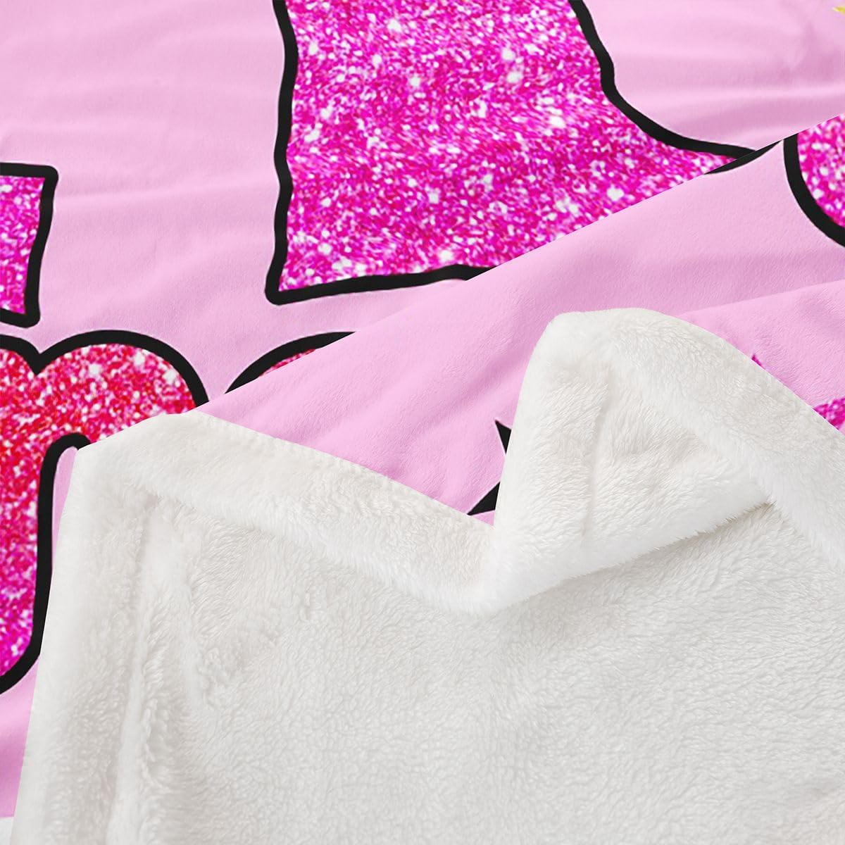 Feelyou Girls Pink Bow Fleece Throw Blanket Letter 'A' Print Sherpa Blanket for Kids Women Men Plush Fuzzy Coquette Aesthetic Twin 60"x80" for Bed Couch Chair Living Room Bedroom Decor image 2
