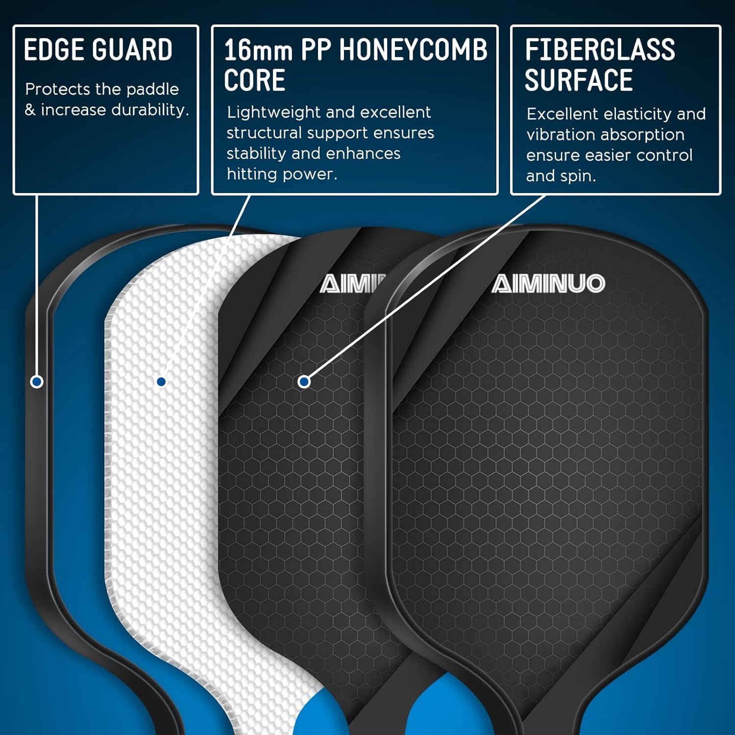Pickleball Paddles, Fiberglass Pickle Ball Paddle Set, 16mm Lightweight Pickleball Paddles for Men Women Kids Indoor & Outdoor