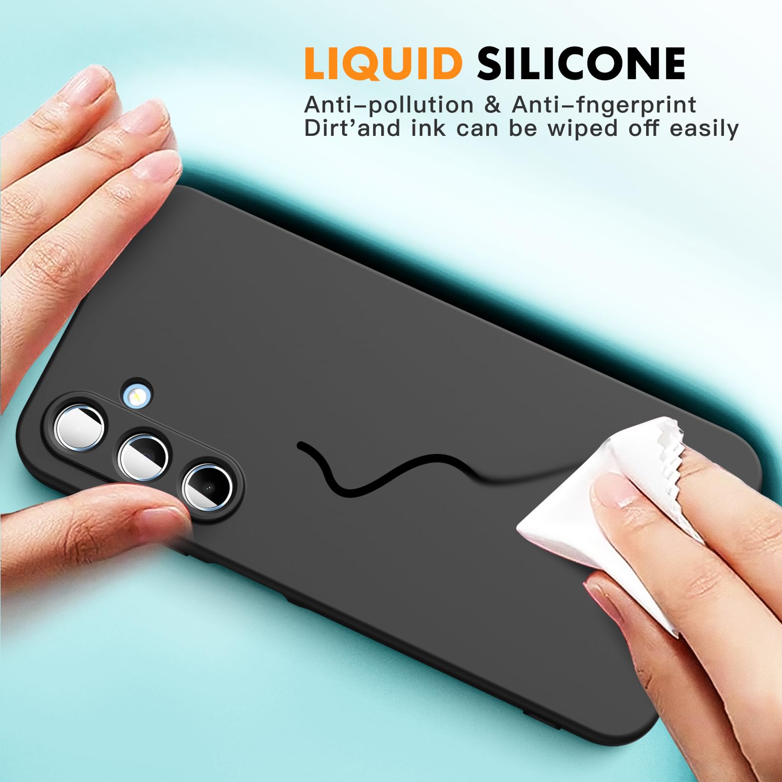 Vansdon Cover Compatibile con Samsung Galaxy A55 5G, 2 Pellicola Protettiva in Vetro Temperato, Gomma Gel di Silicone Liquida Antiurto Custodia - Nero