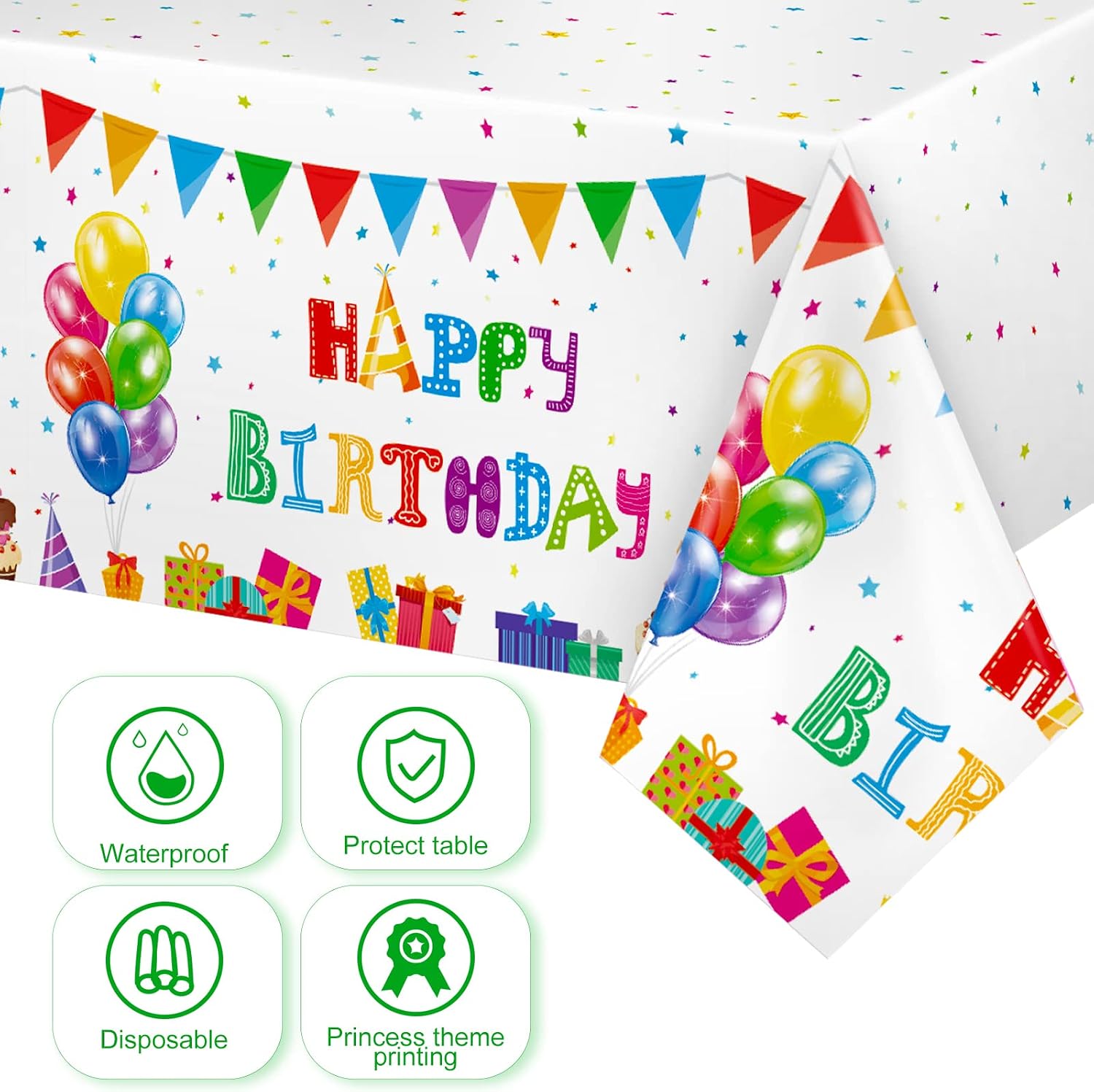 Breling 3 Pcs Birthday Tablecloth Colorful Confetti Happy Birthday Table Cover Balloons Plastic Party Tablecloth Disposable Rectangle Table Covers for Baby Shower Party Decoration 54 x 108 Inches