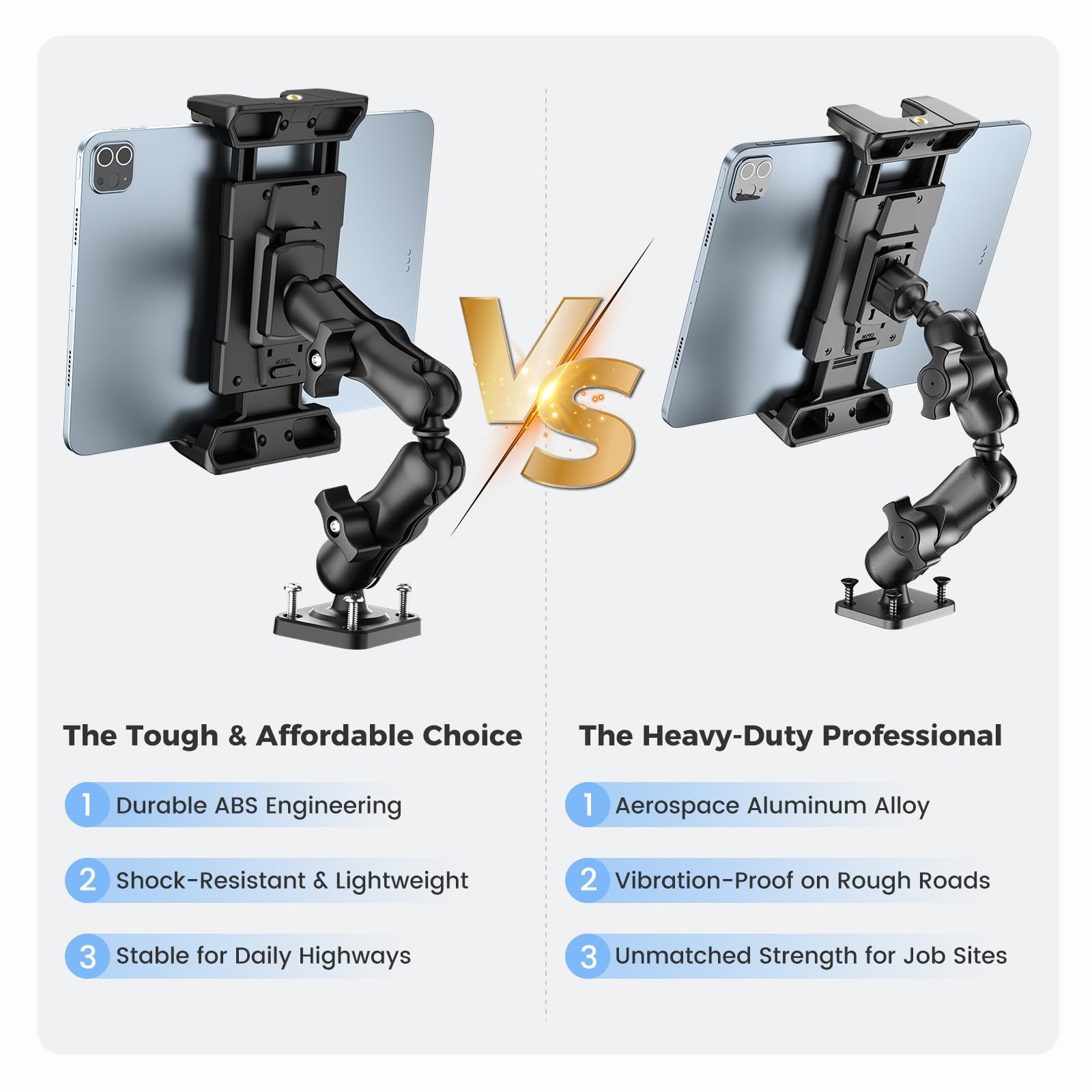 OHLPRO Supporto per tablet da cruscotto per auto, resistente, per iPad Pro, Samsung Galaxy, Kindle fire 5"-13", tutti i tablet, braccio regolabile universale per tablet da parete, camion, scrivania,