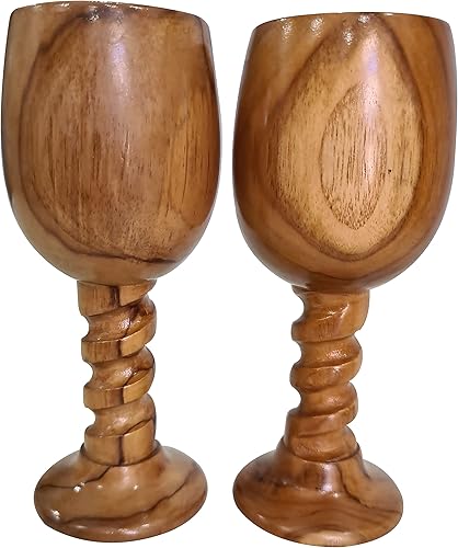 Miniatura 2 de Juego de 2 copas de vino de madera hechas a mano, cáliz rústico natural, vasos de madera ecológicos para comunión, tostadas, fiestas y decoración de