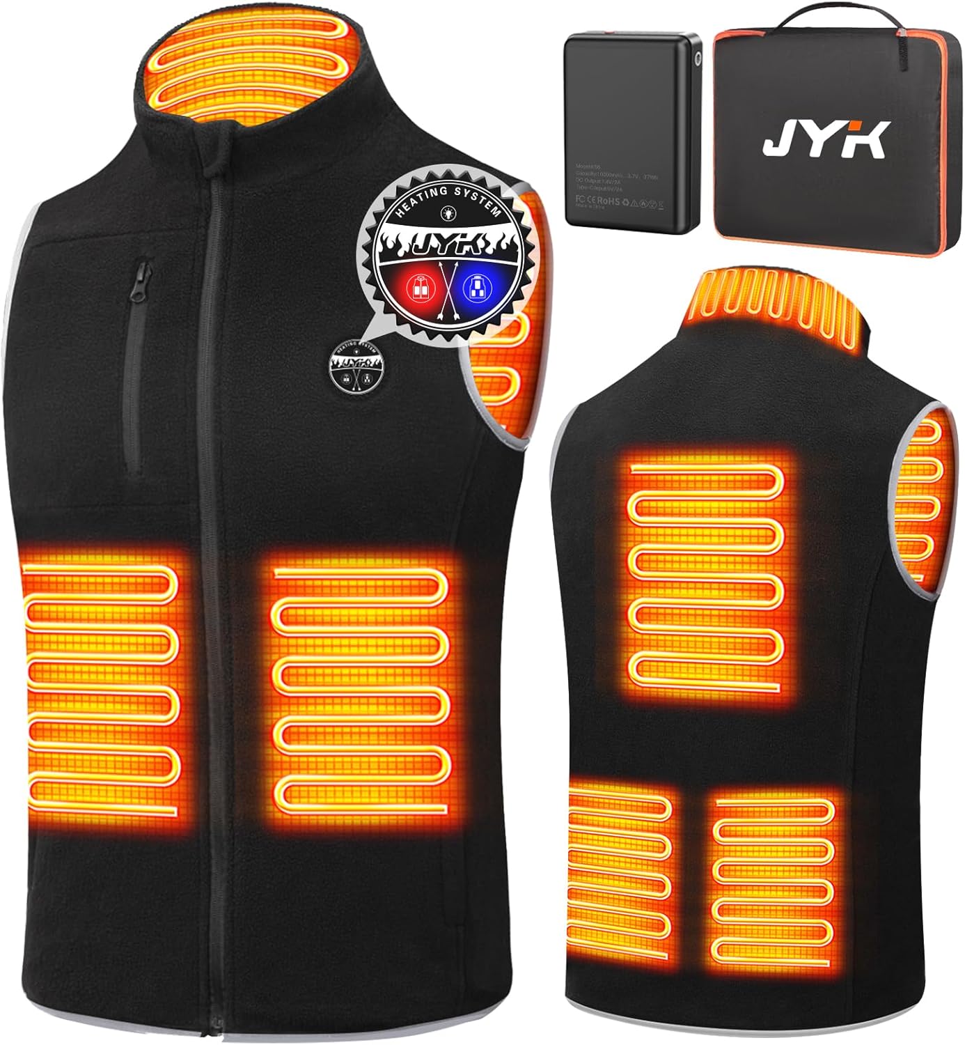 JYK Men's Polar Fleece Heated Vest with 10000mAh 7.4V2A Battery Pack, 6 Heating Zones at Amazon