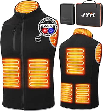 JYK Men's Polar Fleece Heated Vest with 10000mAh 7.4V2A Battery Pack, 6 Heating Zones