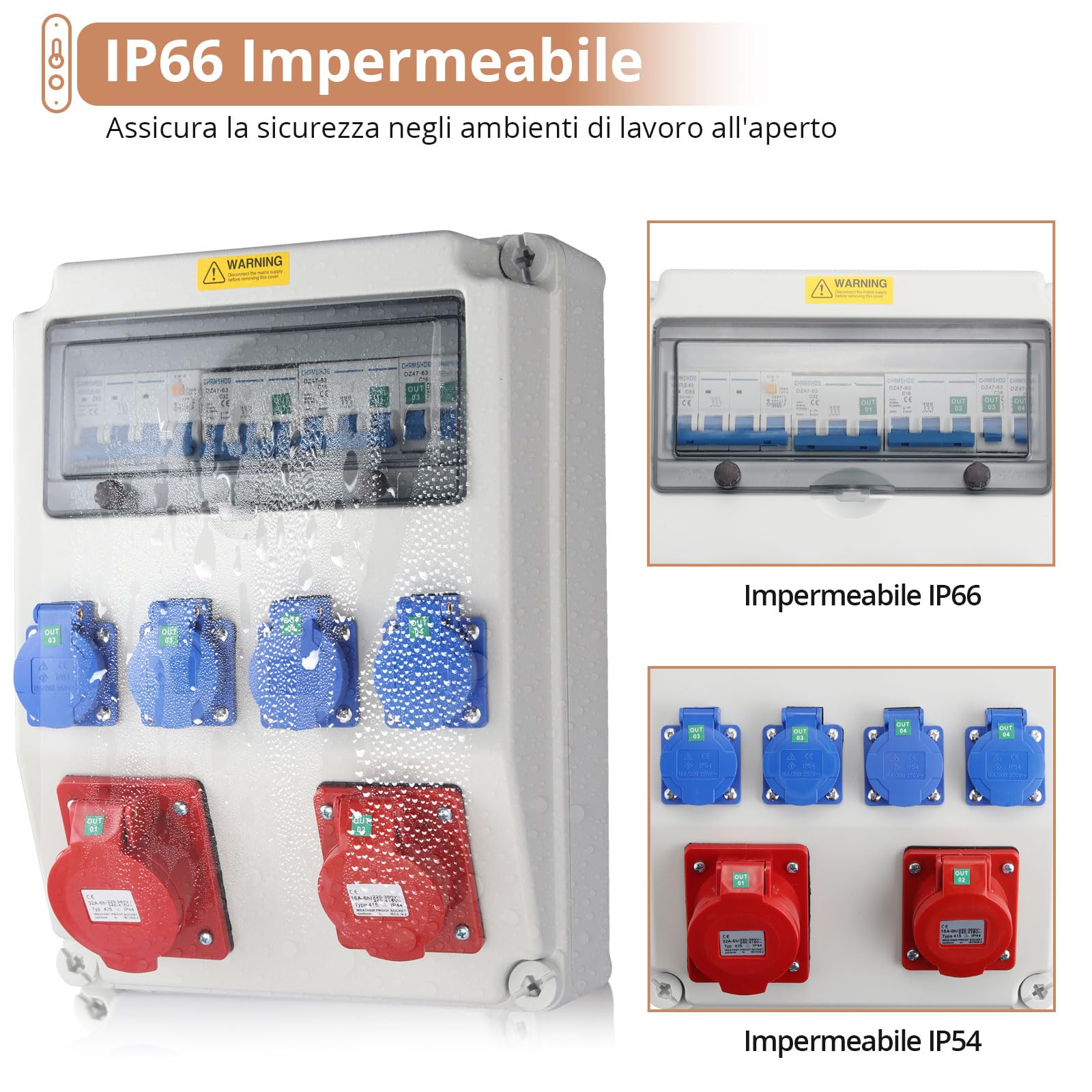 Kamtop Distribuitore di Energia da Cantiere 32A/16A – Prese Schuko e CEE, Protezione FI & LS, Impermeabilità IP66/IP54, Cablaggio Professionale per Cantieri e Uso Esterno