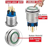 Vista 4 de Interruptor de botón de 0.866 in, 7/8 pulgadas, con pestillo, 110 V, 120 V, CA, orificio de montaje 1NO 1NC SPDT para encendido y apagado