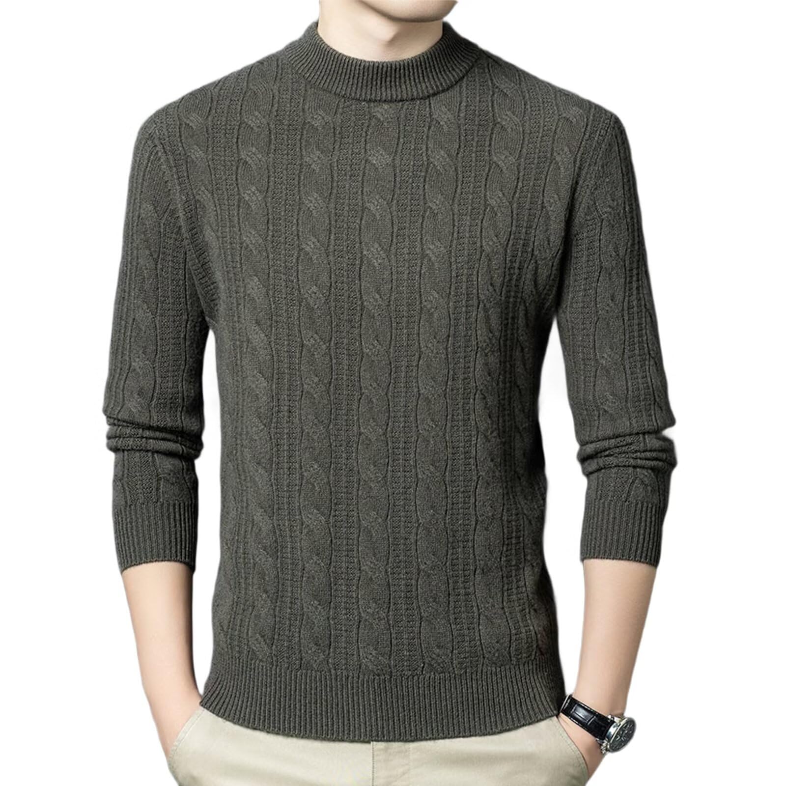 HNVAVQ Maglione a Trecce Uomo 100% Cashmere Girocollo