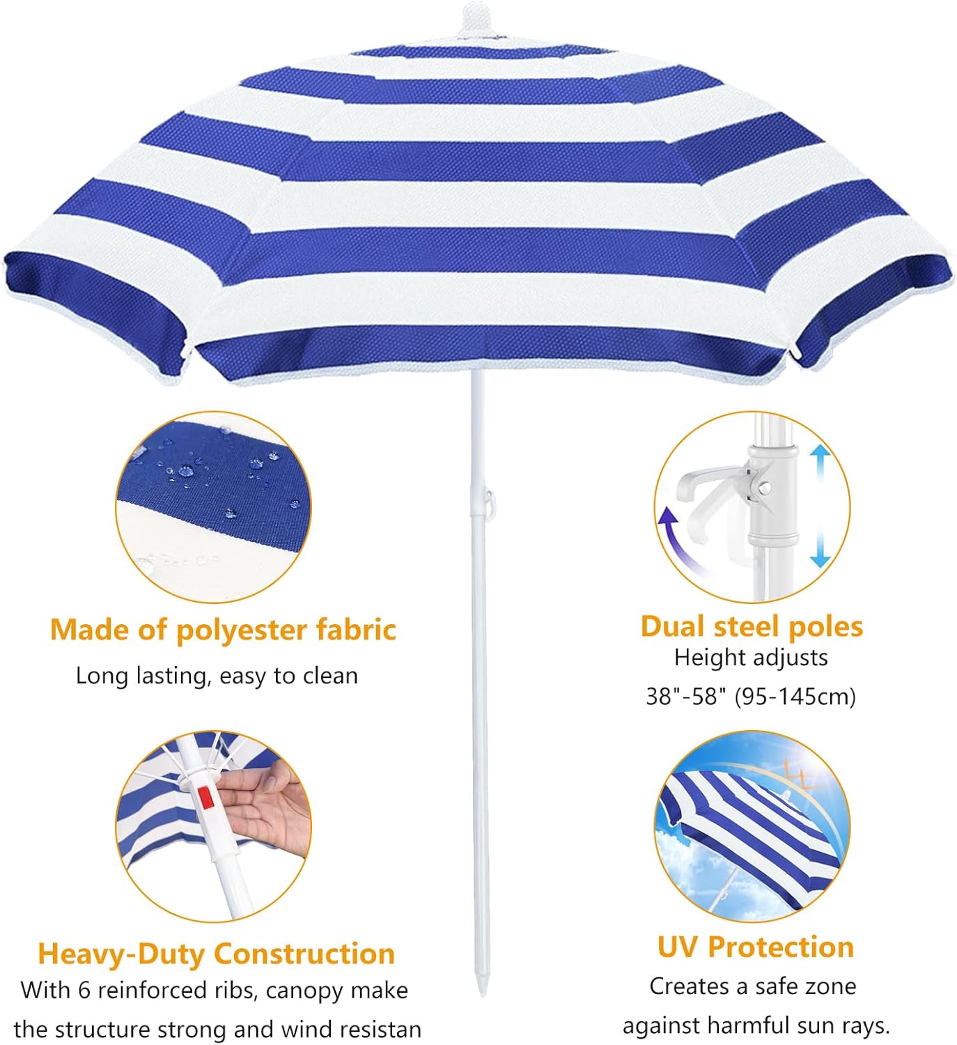 Beach Umbrella for Kids Water Table & Picnic Table Shade, Heavy-Duty Children's Portable Outdoor Umbrella, 47 Inch UV Protection for Sand Play, Camping, Garden and Beach