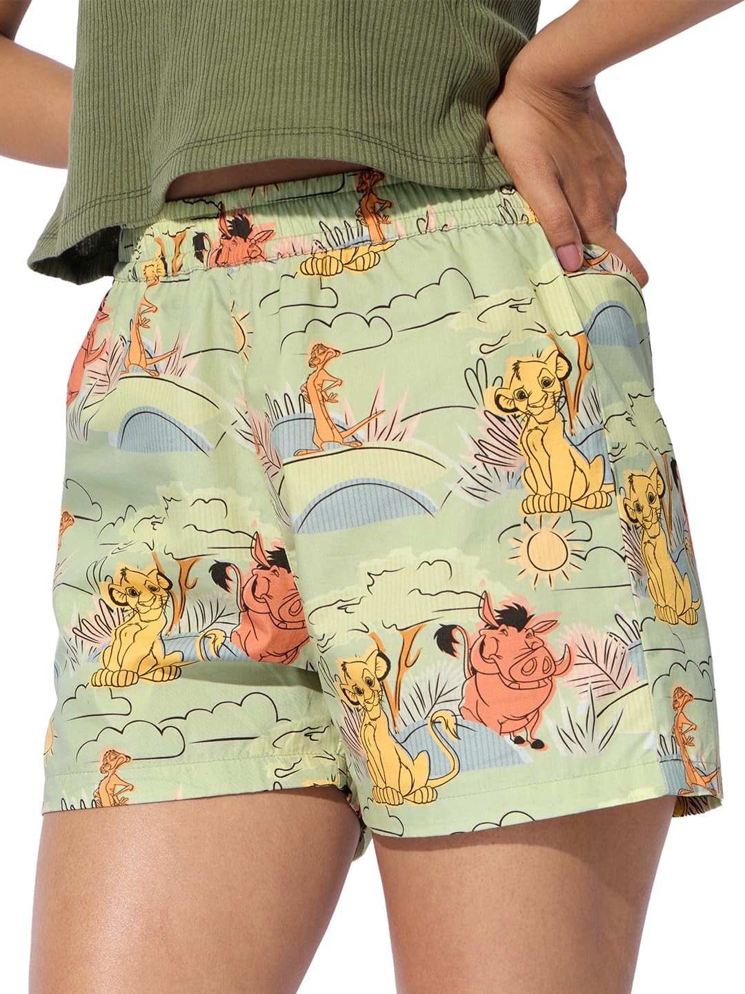 the souled store The Lion King: Hakuna Matata Women and Girls Pull On Green All Over Printed Regular Fit Cotton Boxer Shorts-picture-29