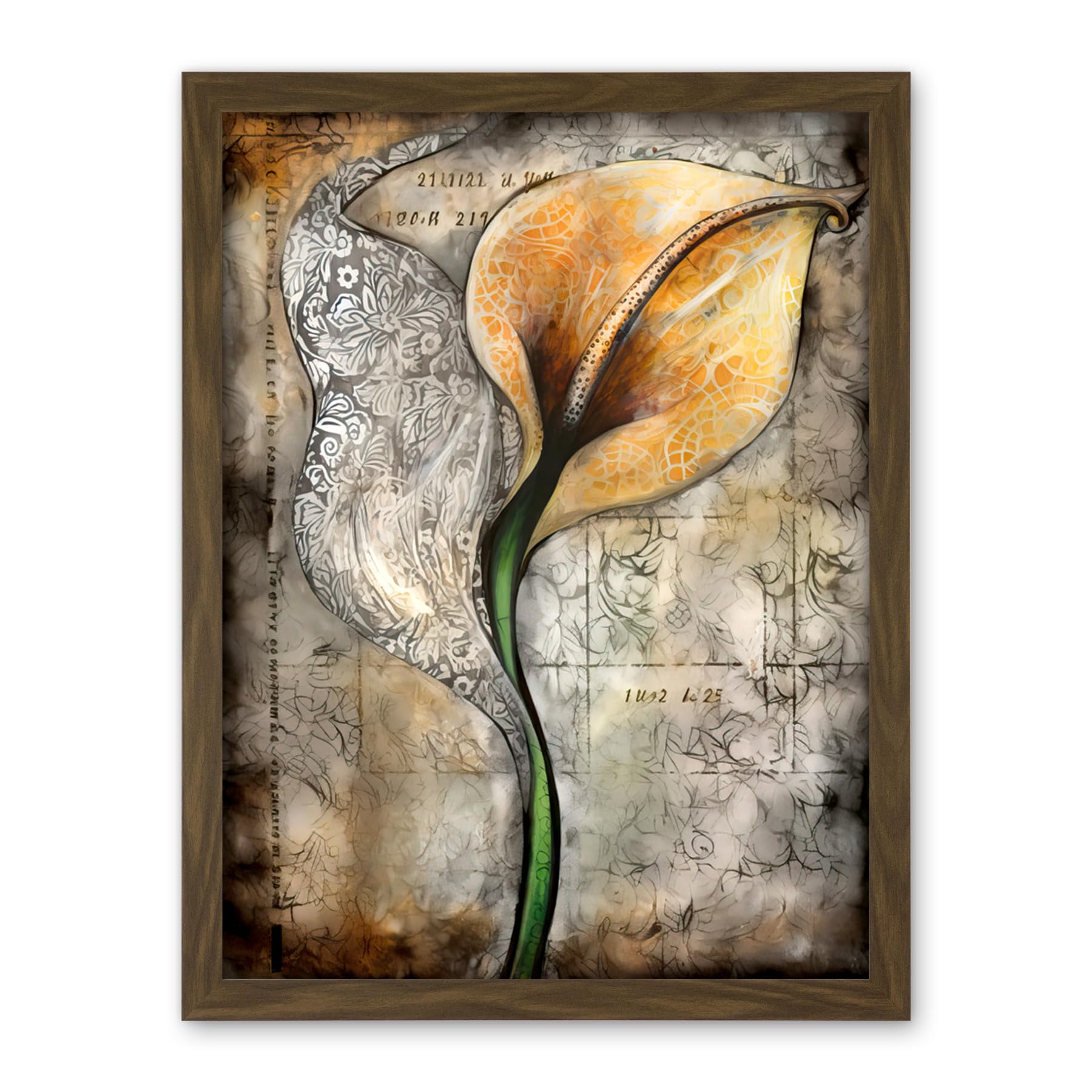 Artery8 Batik Style Pattern Calla Lily Flower Bloom Artwork Framed Wall Art Print 18X24 Inch