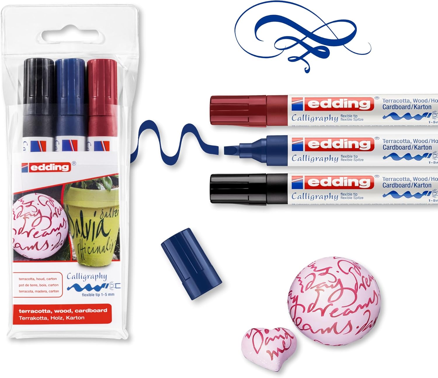 Edding 1455 Calligraphy Marker - Darkbrown - 10 Pens - Flexible Calligraphy Nib 1-5 Mm - Fibre Pen for Paper, Wood, Terracotta, Canvas - Hand Lettering, Bullet Journals, Thank You Cards