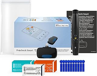 MbH Smart Blood Glucose, Ketone, Cholesterol Monitor Kit with Ketosis & Suger Diabetes Cholesterol test strip. Free App in Procheck Smart Dongle (for iOS Lightning)
