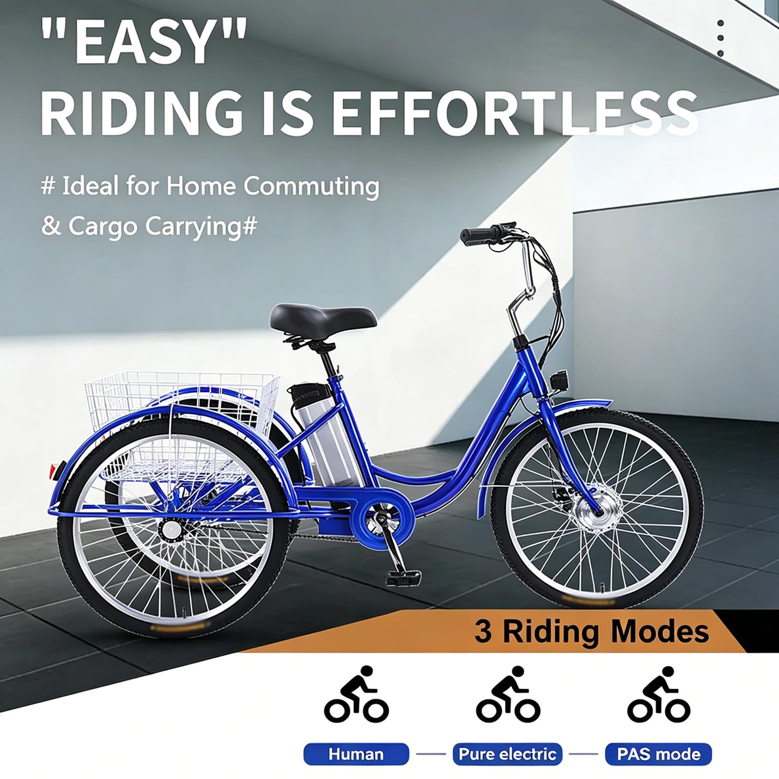 Triciclo EléCtrico para Adultos De 24″, De 3 Ruedas Y NeumáTicos Anchos, con BateríA ExtraíBle De 36V 12Ah (AutonomíA: 35km), Capacidad De Carga De 150kg, con Pantalla LCD Y Cesta Black