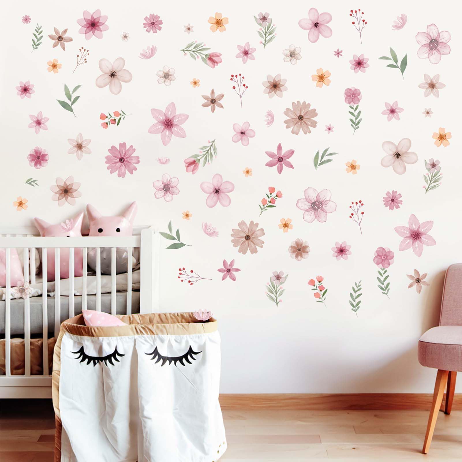 Boho Flower Wall Stickers for Bedroom: Peel and Stick Wildflower Floral Wall Decals - Sofa TV Background Home Art Wall Decor