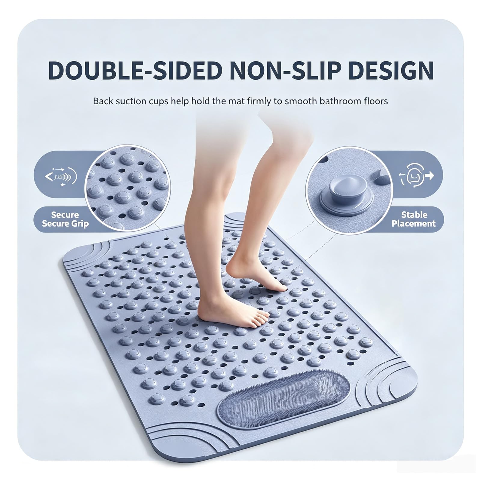 Alfombrilla Ducha PVC Suave Alfombra Bañera 37X70cm,50X80cm,60X90cm Incluye la Zona de cerdas Limpieza de pies para Secado rápido con Ventosa Sin Olores Adecuado húmedas