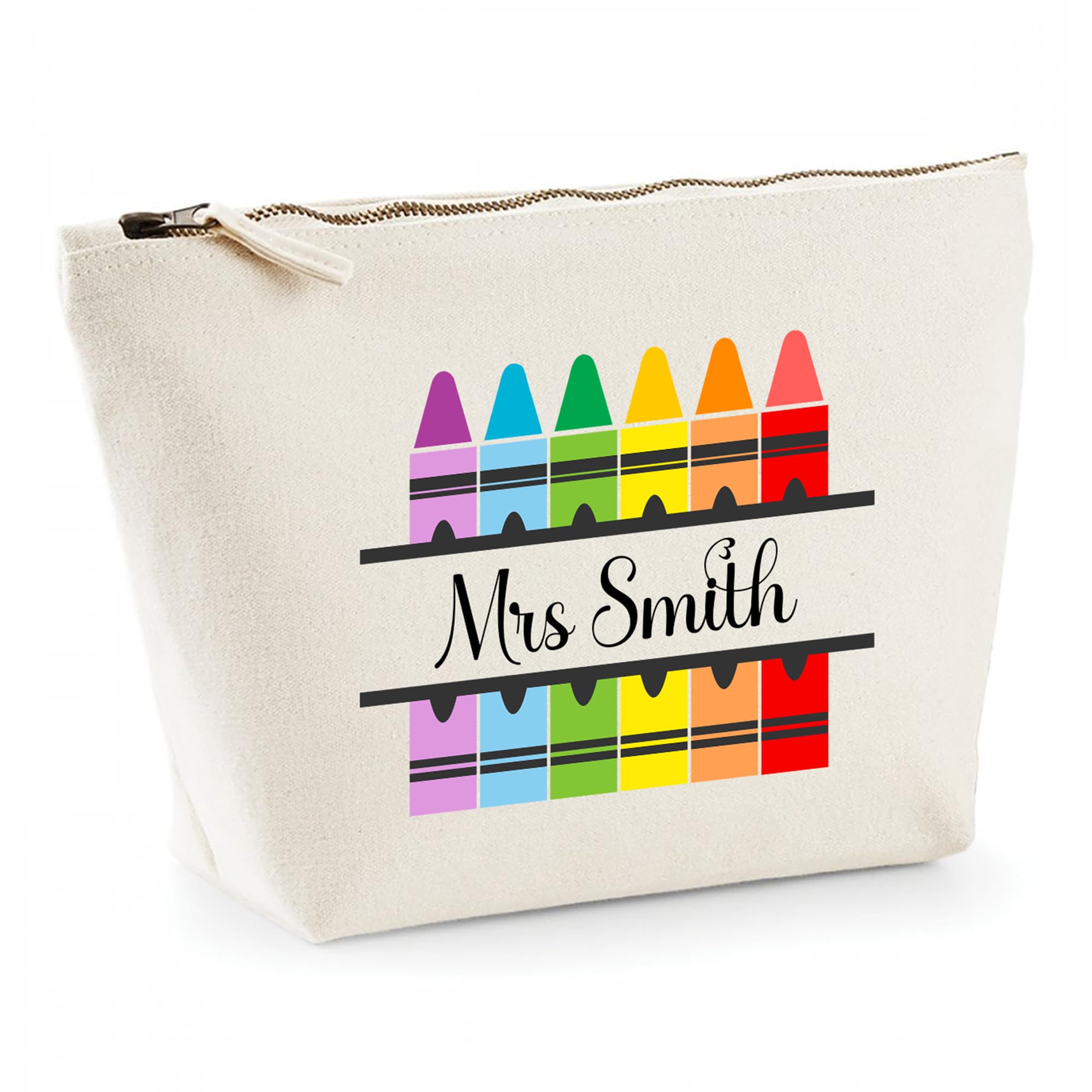 Personalised Teacher Gift - Custom Name Rainbow Crayon Pencil Case - Colourful Zip Canvas Pouch for End of Term Present - Nursery, SEN or School Staff Stationery Bag โ image 1