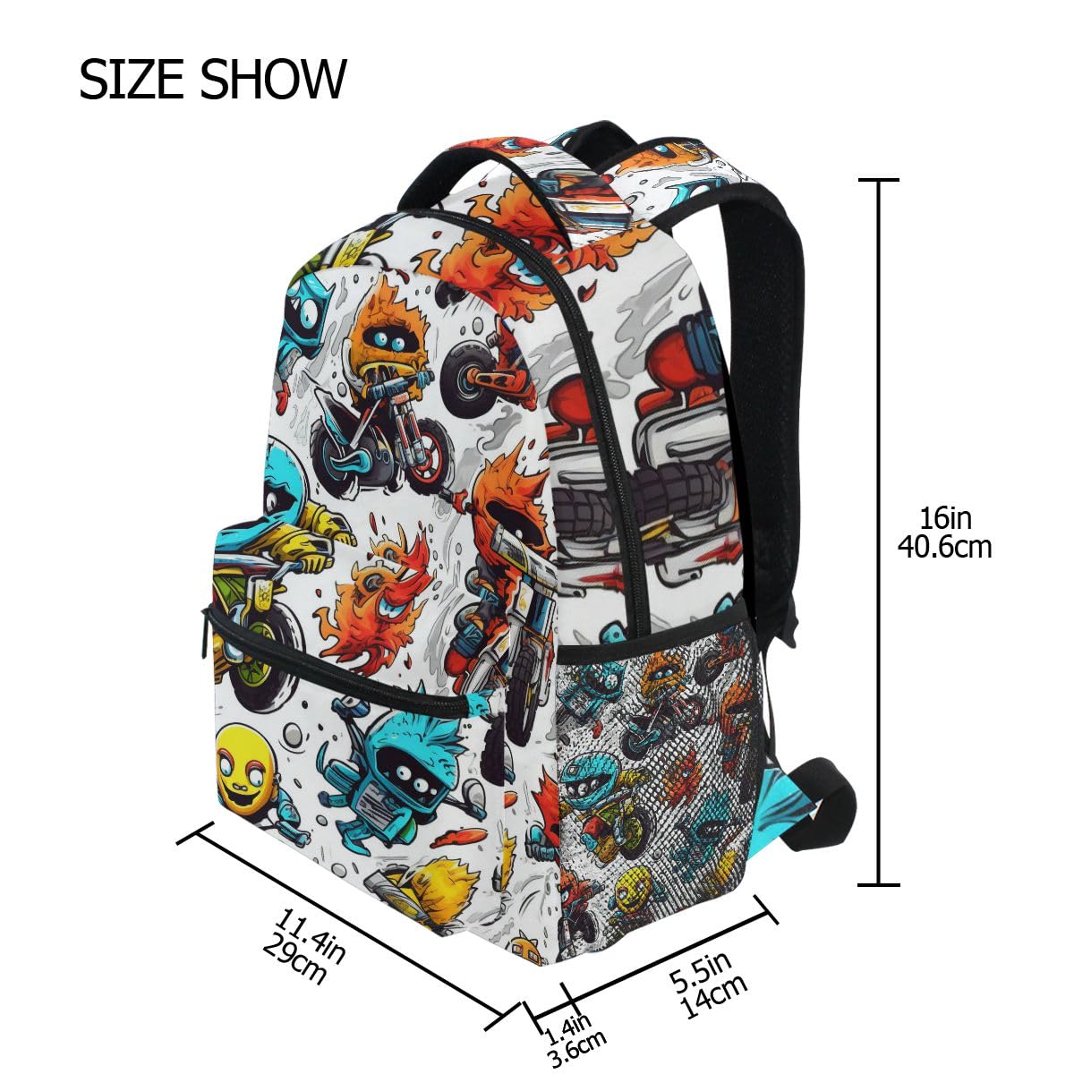 Motorcycle Monster School Backpack Bookbag for Boys Girls Elementary School Casual Travel Bag Computer Laptop Daypack