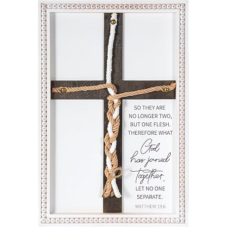 Wedding Cord, 15 x 10" White Cross Braid, Matthew 19:6 What God Has Joined