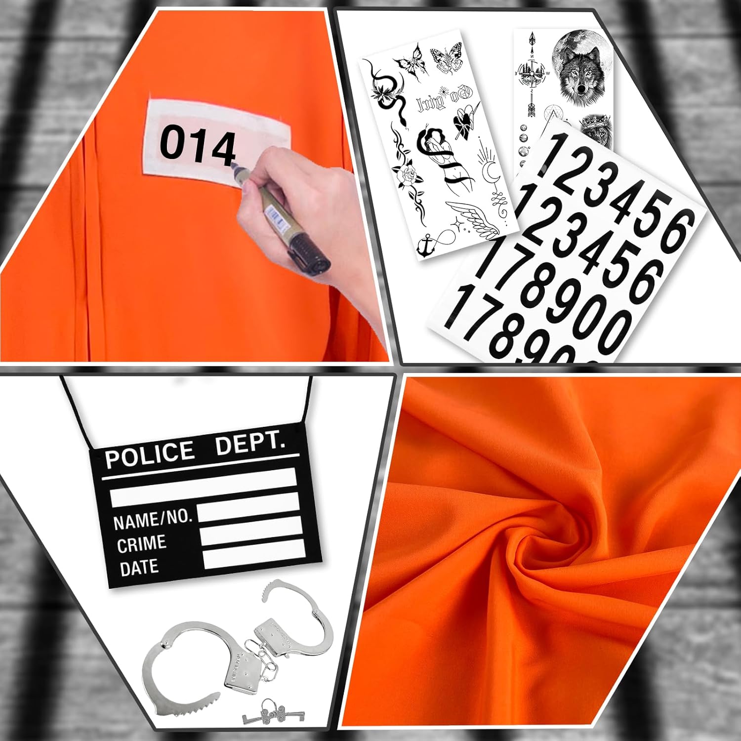 Prisoner Costume Men Orange Prisoner Jumpsuit Adult Jail Costume Halloween Cosplay Inmate Costume Set - Image 5