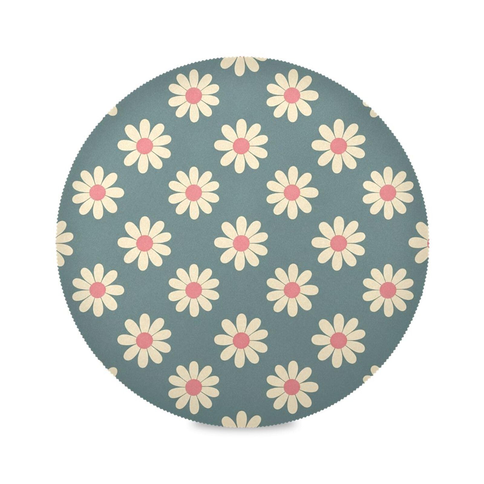 Cgiub 39x39 cm Round Placemats Set of 4 Daisy Heat Resistant Non-Slip Place Mats Washable Decorative Table Mats for Kitchen Dining Table Holiday Party