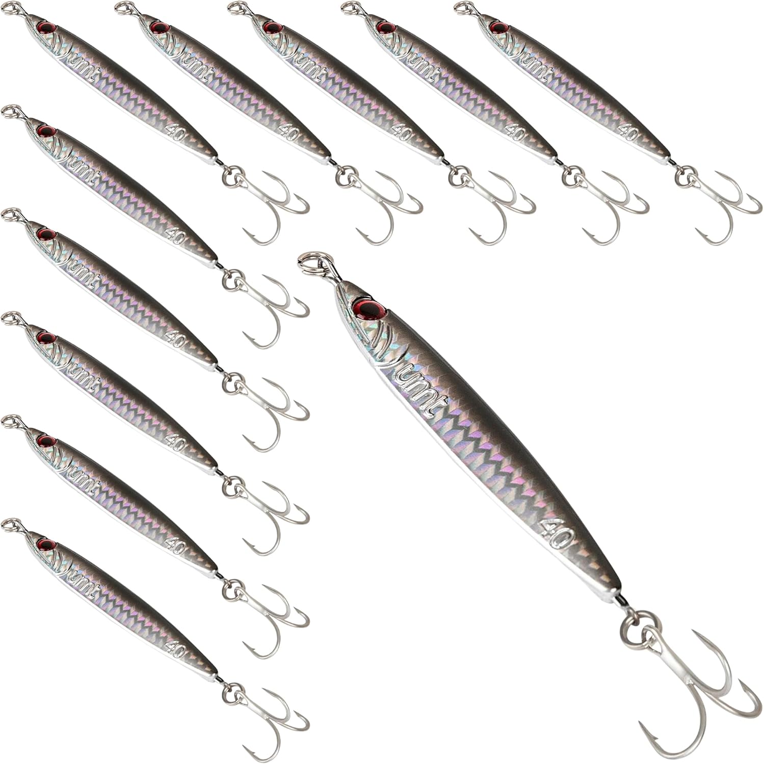 UMT 40g 60g Casting Jig for Sea Bass, Fluke, Porgy, Tautog - Set with Super Sharp Treble Hook, Multi-Colors - Saltwater & Freshwater Compatible Available in Single, 5, 10 Packs
