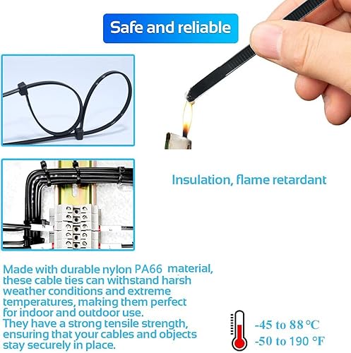 Miniatura 4 de Sujetacables largos PA66 de 12 pulgadas, color negro (paquete de 100), resistentes a los rayos UV para uso en interiores y exteriores, resistencia a