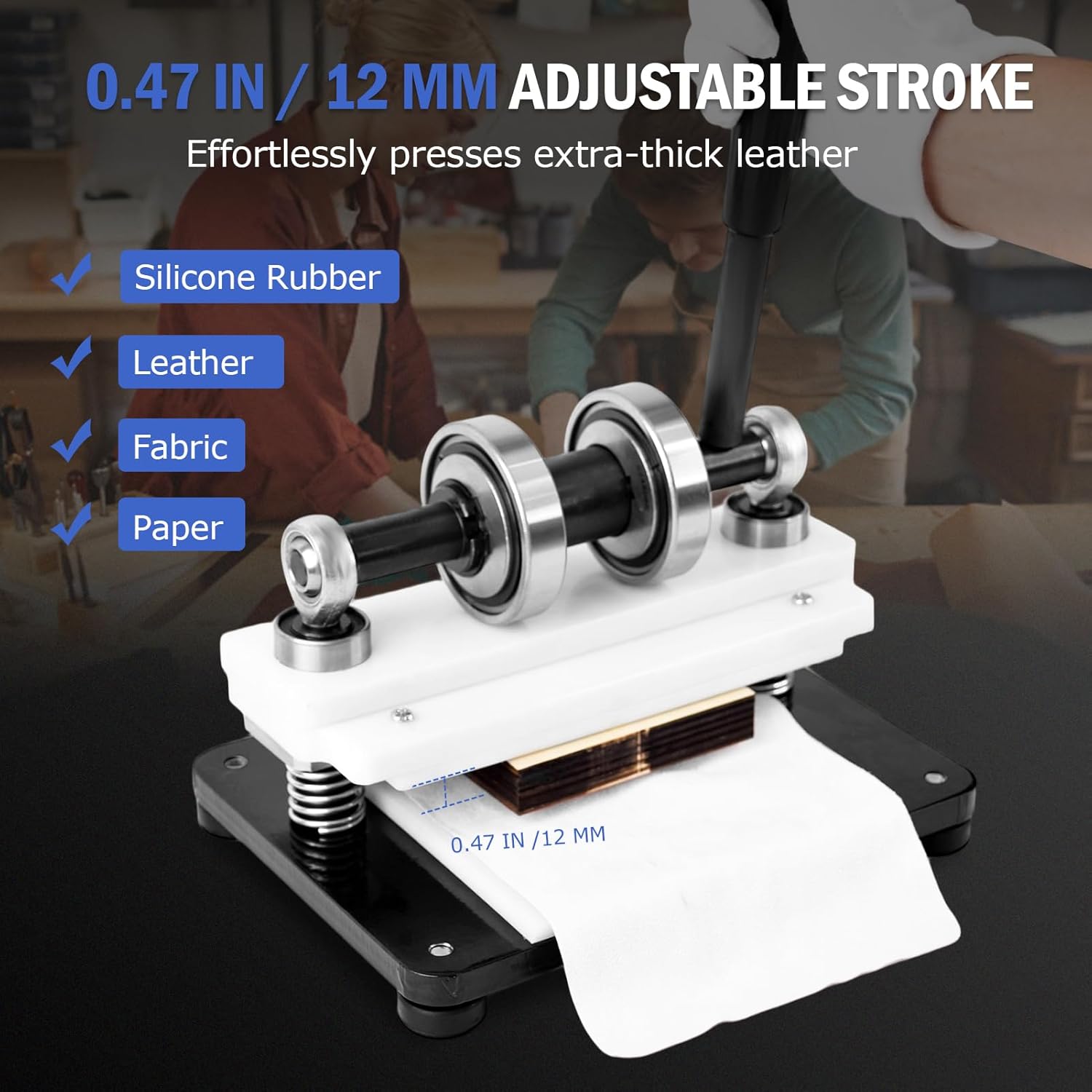 Leather Cutting Machine, 1.5 Ton Manual Press Die Cutter with 5.9 x 3.9 in Embossing Plate, Dual Guide Shafts, 0.47in Pressure Stroke - for Leathercraft, DIY & Various Materials