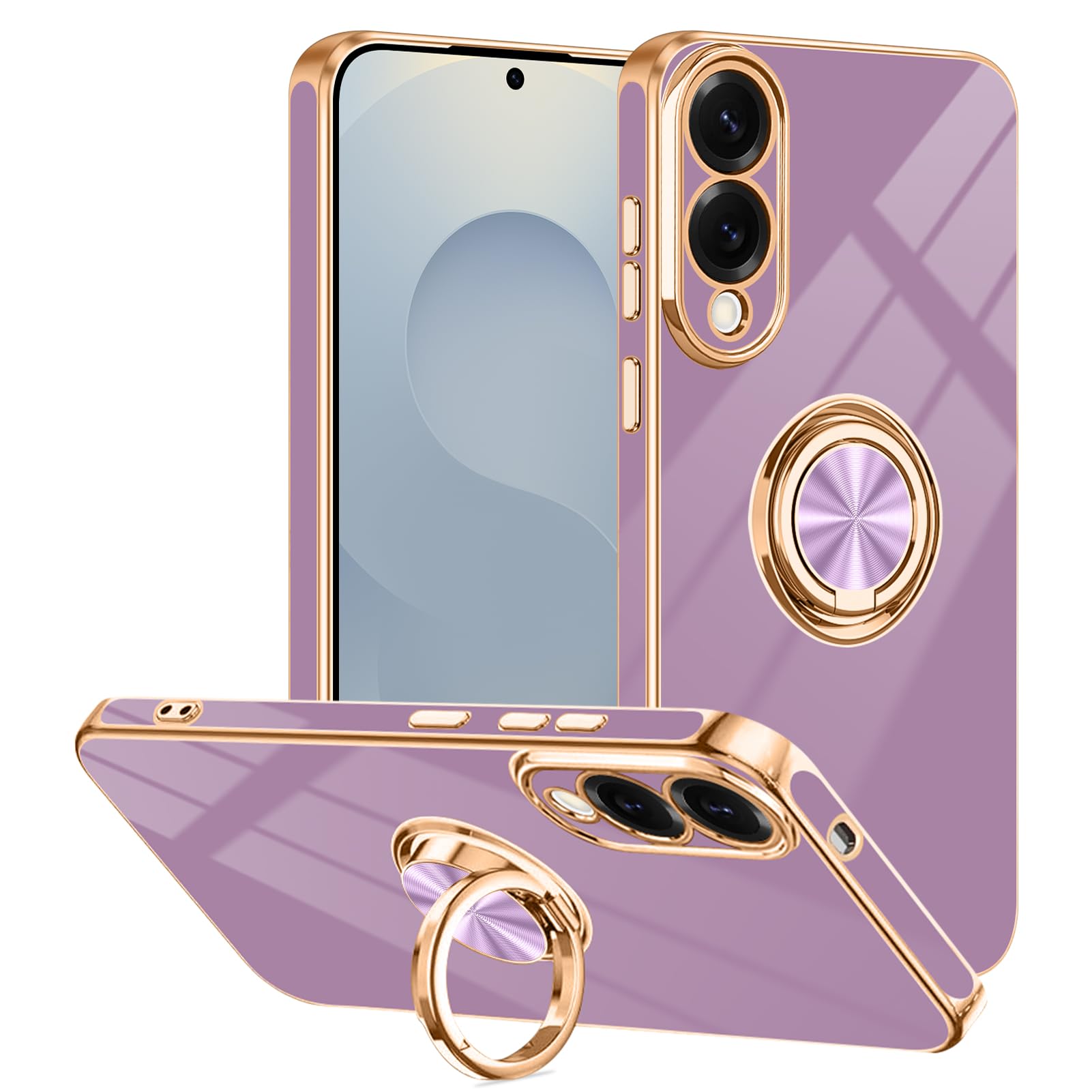 Tnarru Designed for Samsung Galaxy S25 Edge Case with Ring Stand, Support Magnetic Car Mount Rotating Finger Holder Soft TPU Cover Plating Edge Slim