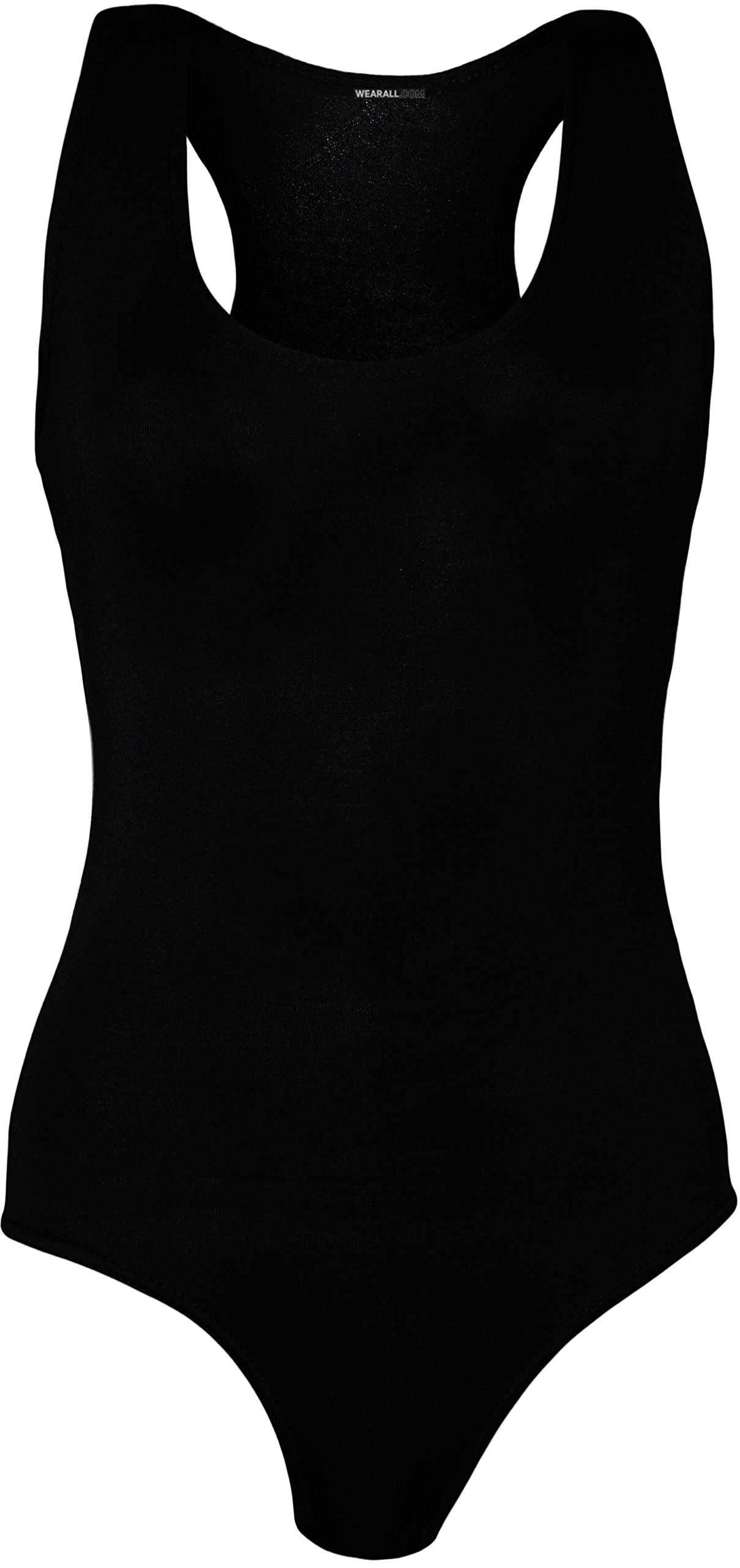 WearAll Womens Sleeveless Racer Back Ladies Stretch Bodysuit Leotard Vest Top - Black - 8-10