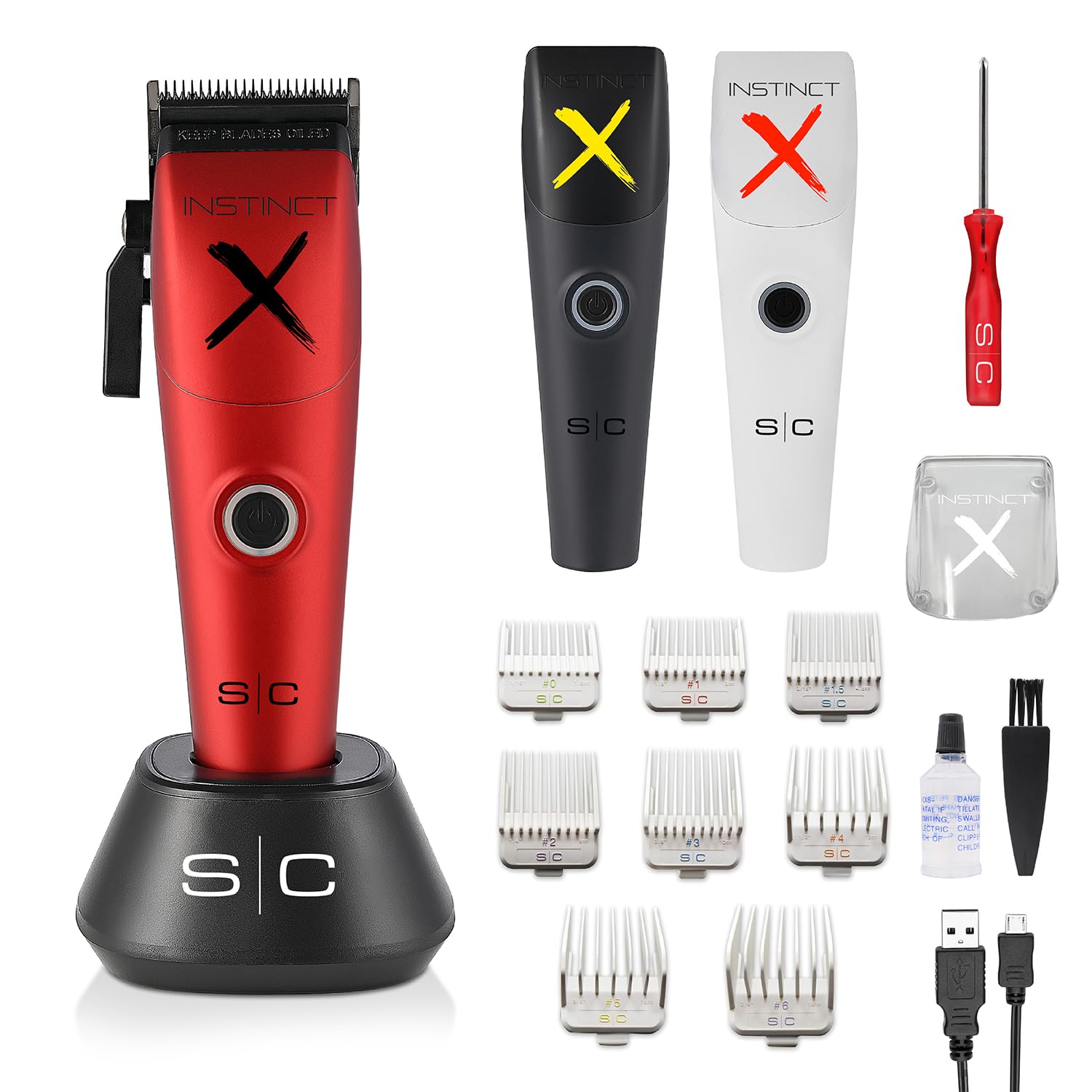 Instinct X Clipper by Gamma Plus, Men's Professional Hair Clipper Vector Motor, Intuitive Torque Control, 180 Min Autonomy, 0 Gap Adjustable Blade, 8 Combs, 3 Covers