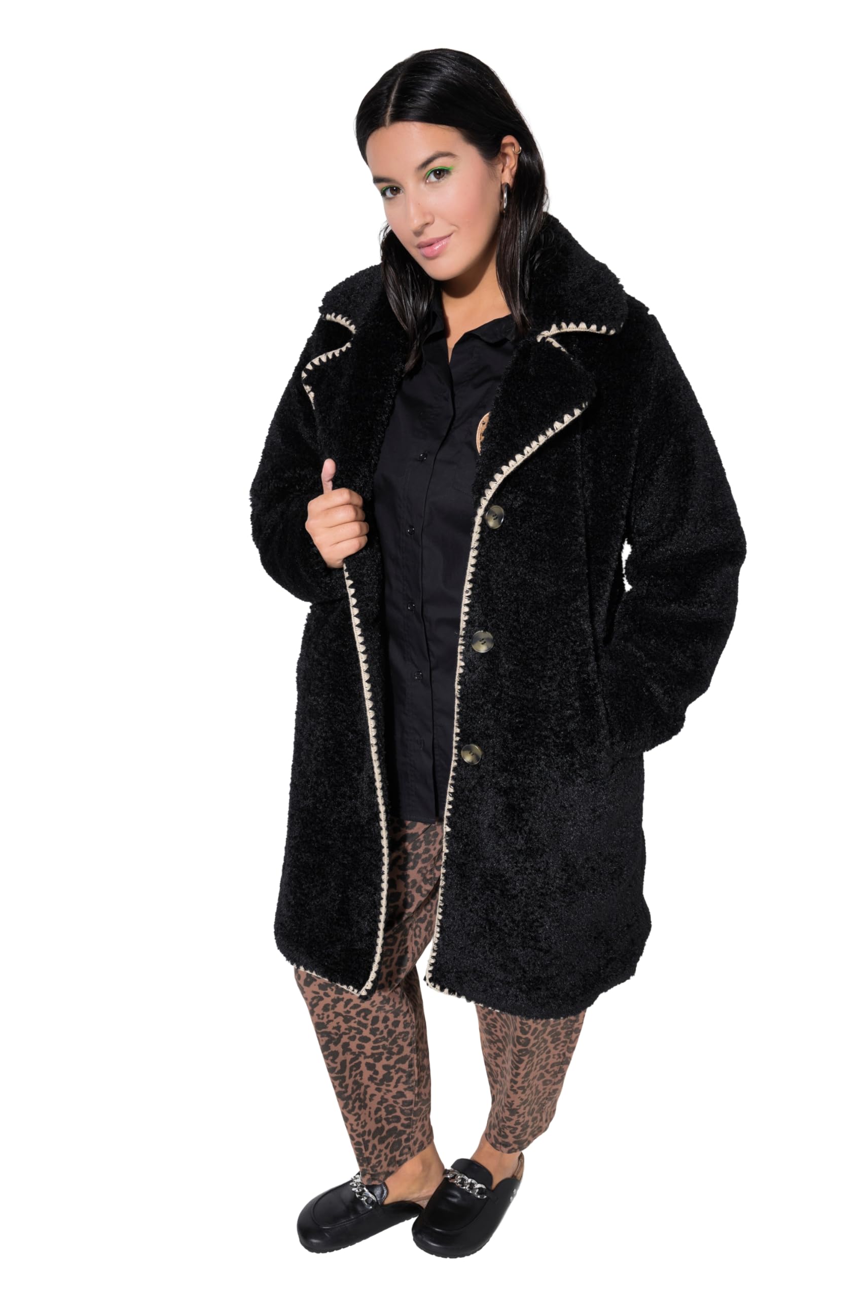 Studio Untold Damen große Größen Übergrößen Plus Size Teddy-Mantel, Teddyfleece, Ziernähte 845364