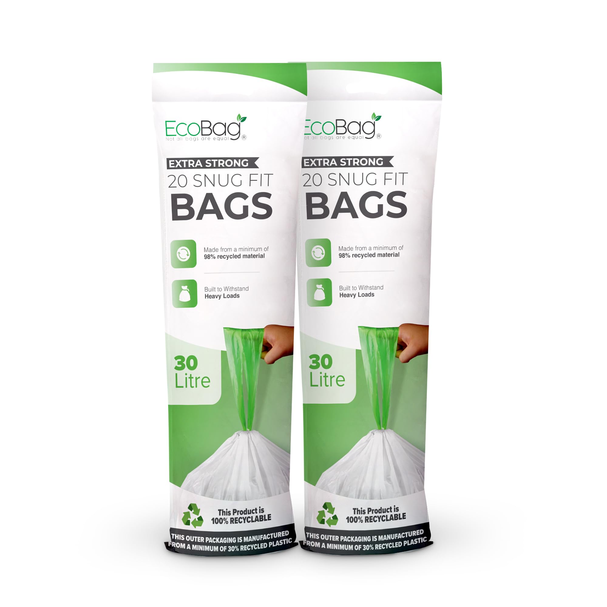 Ecobag 40 Pack White Kitchen Drawstring Bin Liner 465 X 750mm 30L 25 Microns Heavy DutyExtra StrongBrabantia from B&Q