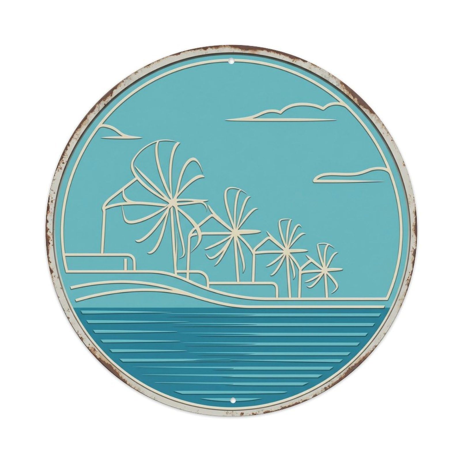 Mykonos Streamline Windmill Travel Metal Tin Sign Plaque Wall Decor for Cafe, Club Bar, Office, Home Garden Round Metal Poster 8x8Inch