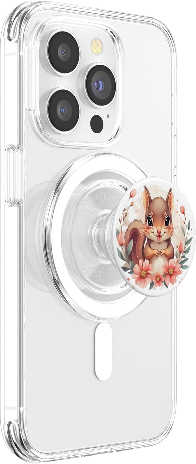Cute Squirrel Watercolor in Pink Wildflower PopSockets PopGrip for MagSafe