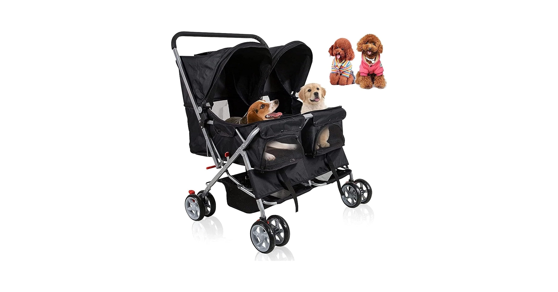 Amazon.co.jp: 中小型犬/猫用ダブル犬ベビーカー、折りたたみ二