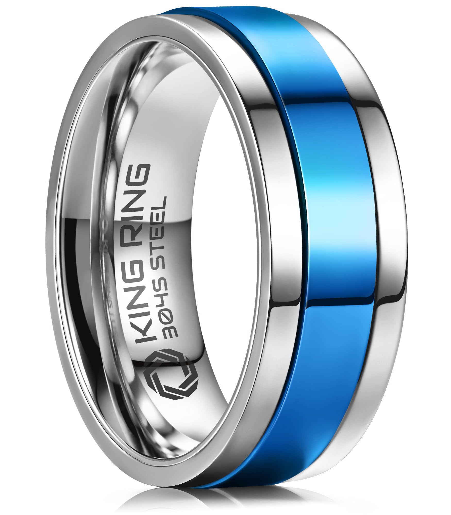 King Ring 8mm Ultra Polished Spinner Rings – Premium Shiny Flat Stainless Steel Fidget Rings for Men & Women – Designed in USA