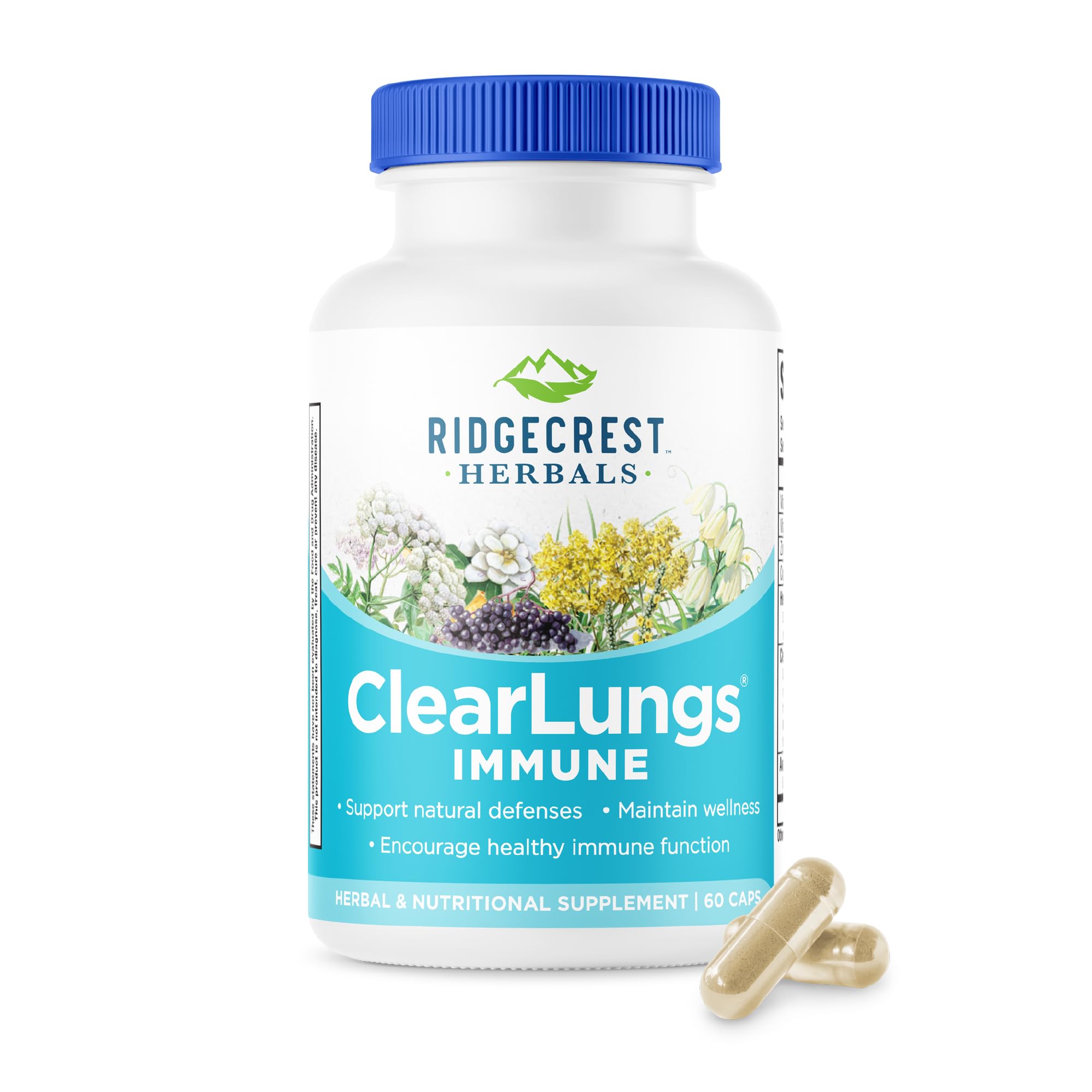 ClearLungs Immune, Lung Support Supplement with Elderberry, Zinc, Vitamin C, Vitamin A, Olive Leaf, Mullein, Lung Wellness Formula for Respiratory Health (60 Vegan Caps, 30 Serv)