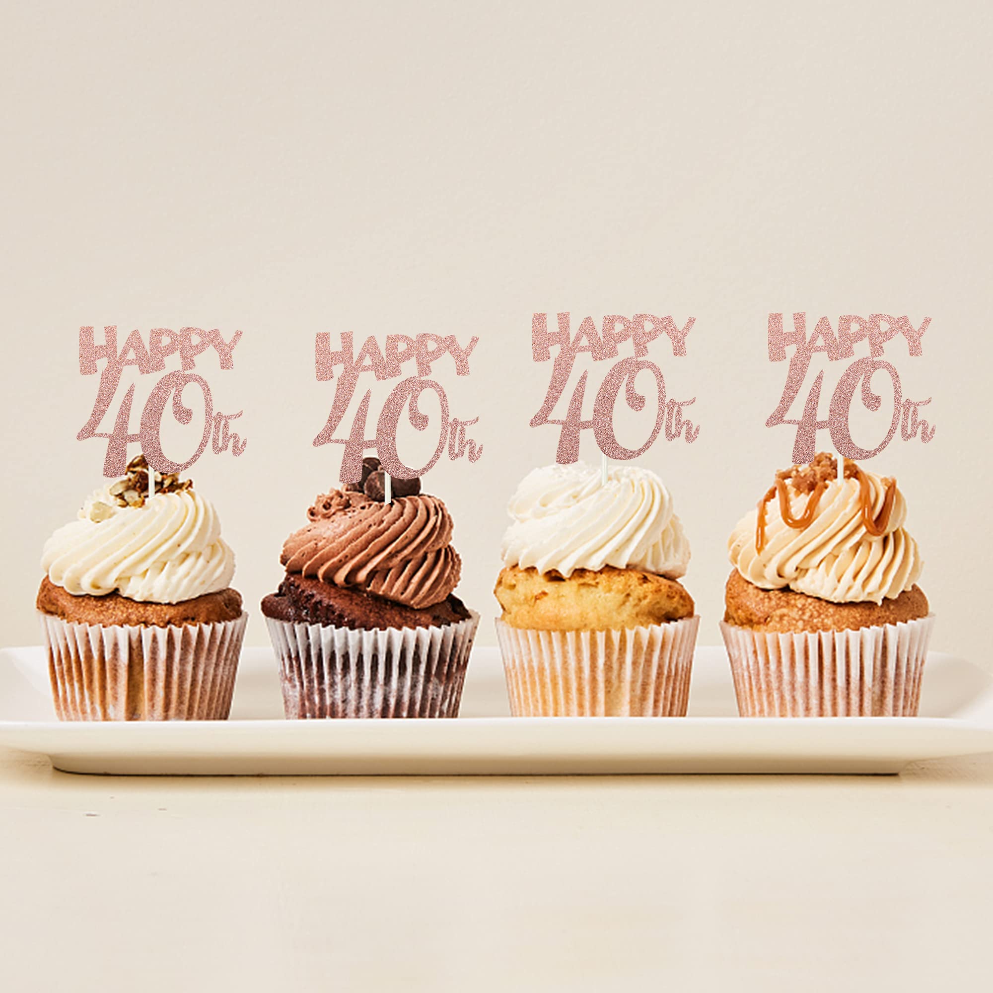 Cupcake-Topper Zum 40. Geburtstag – 36 Stück In Roségold Mit Vintage-Design | Inkl. 'Happy 40th' Aufdruck