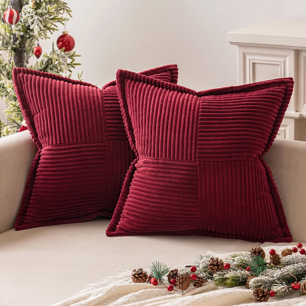 MIULEE 2er Set Kordsamt Kissenbezüge Samtkissen Weich Dekokissen Dekorativ Kissenbezug Modern Kissenhülle Sofakissen Zierkissen Couchkissen für Wohnzimmer Schlafzimmer Burgund 50x50 cm