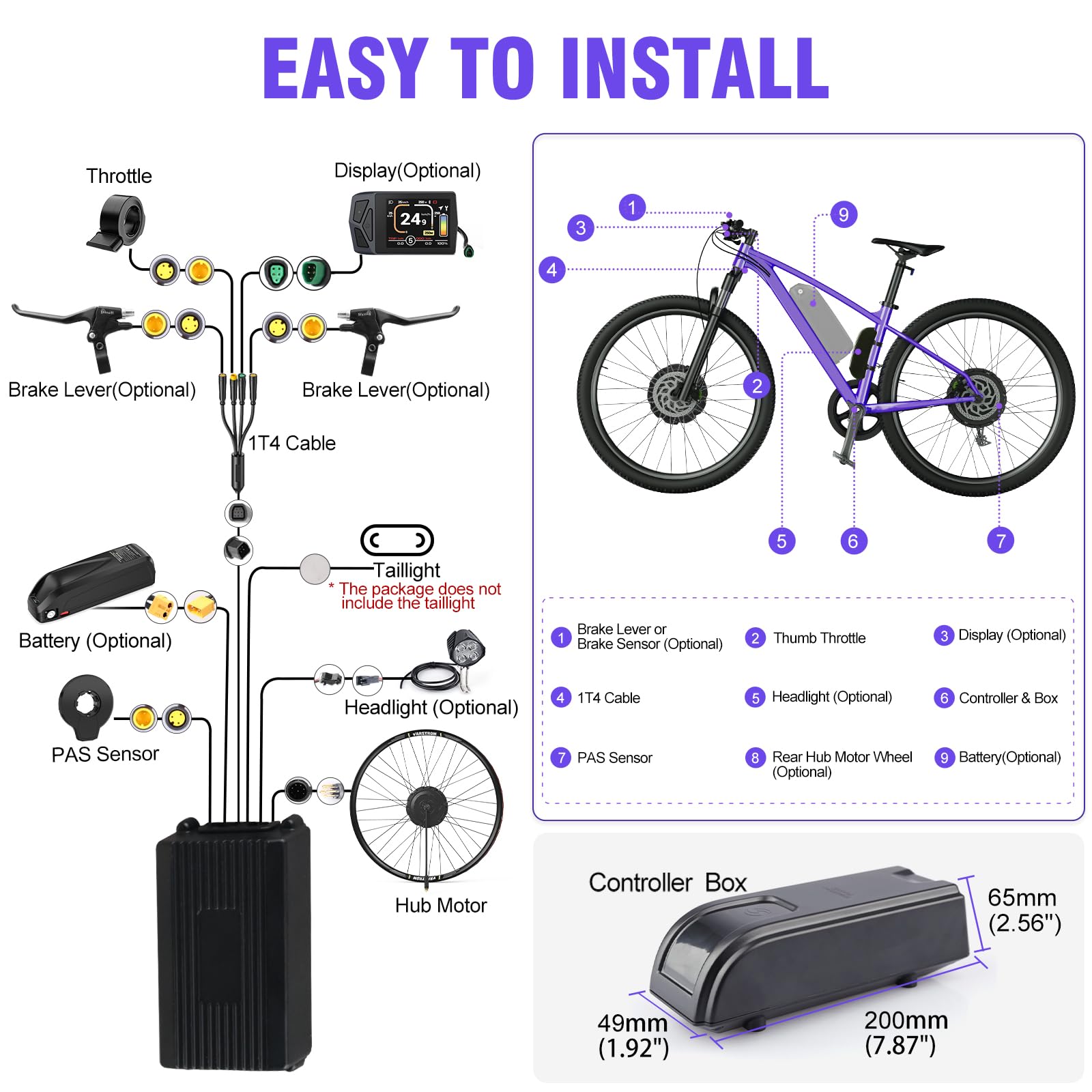 48V Kit Conversione Bici Elettrica Anteriore Posteriore 26 27,5 29 Pollici | 125EVH 125XVH Mozzo 20 700C Kit di Conversione Bici Elettrica Con Batteria E Display Opt - Motore Per Cassetta Mountain Bike